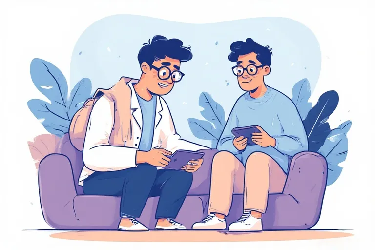 Two men are playing tablet games sitting on the couch